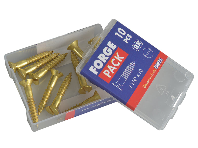 ForgeFix Wood Screw Slotted CSK Brass 1.1/4in x 10 Forge Pack 10 FORFPC11410B