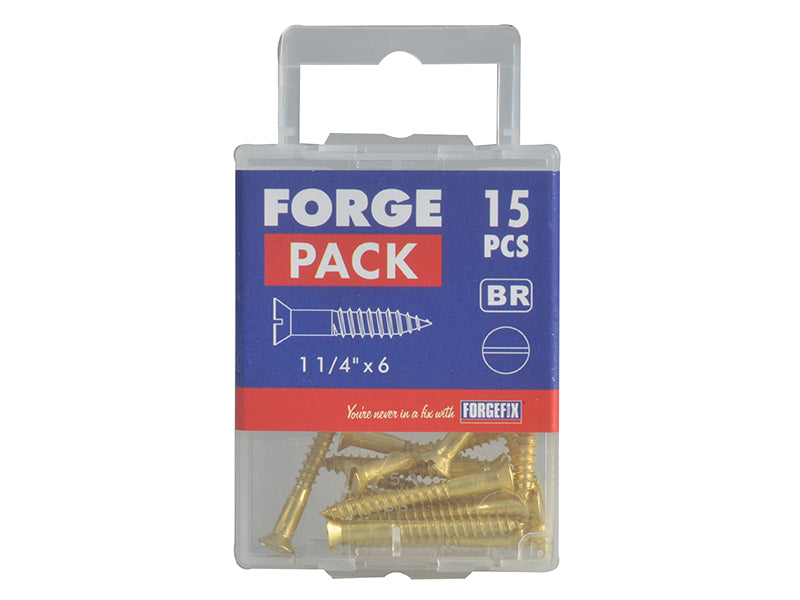 ForgeFix Wood Screw Slotted CSK Brass 1.1/4in x 6 Forge Pack 15 FORFPC1146B