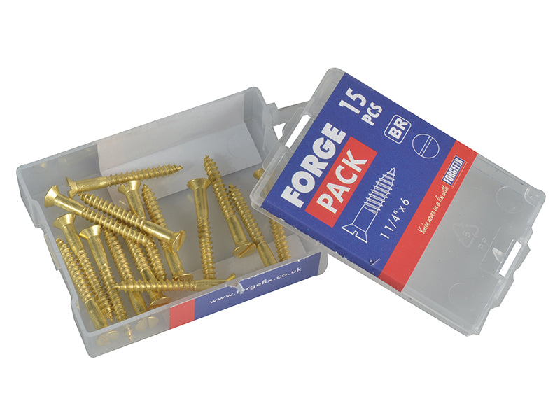 ForgeFix Wood Screw Slotted CSK Brass 1.1/4in x 6 Forge Pack 15 FORFPC1146B