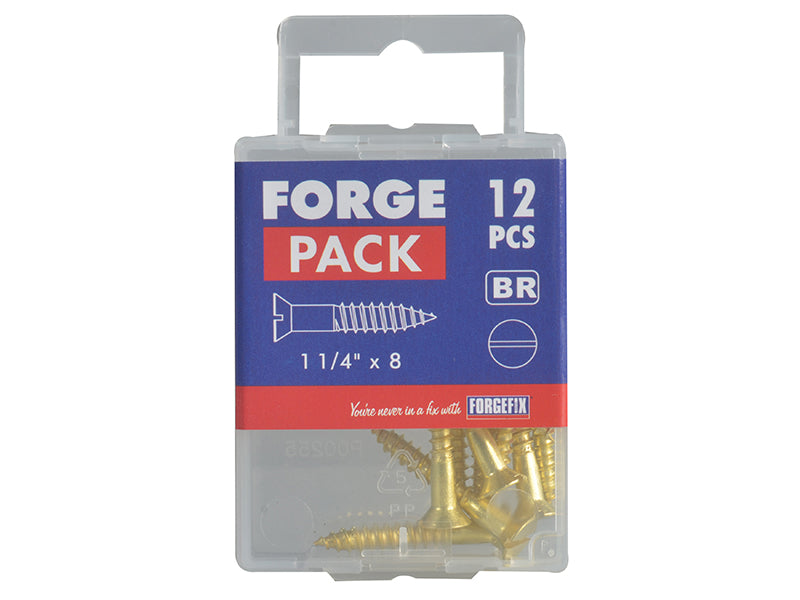 ForgeFix Wood Screw Slotted CSK Brass 1.1/4in x 8 Forge Pack 12 FORFPC1148B