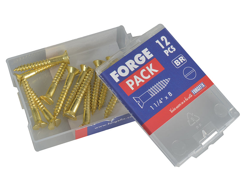 ForgeFix Wood Screw Slotted CSK Brass 1.1/4in x 8 Forge Pack 12 FORFPC1148B