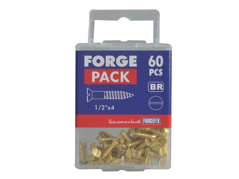 ForgeFix Wood Screw Slotted CSK Brass 1/2in x 4 Forge Pack 60 FORFPC124B