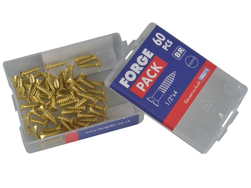 ForgeFix Wood Screw Slotted CSK Brass 1/2in x 4 Forge Pack 60 FORFPC124B