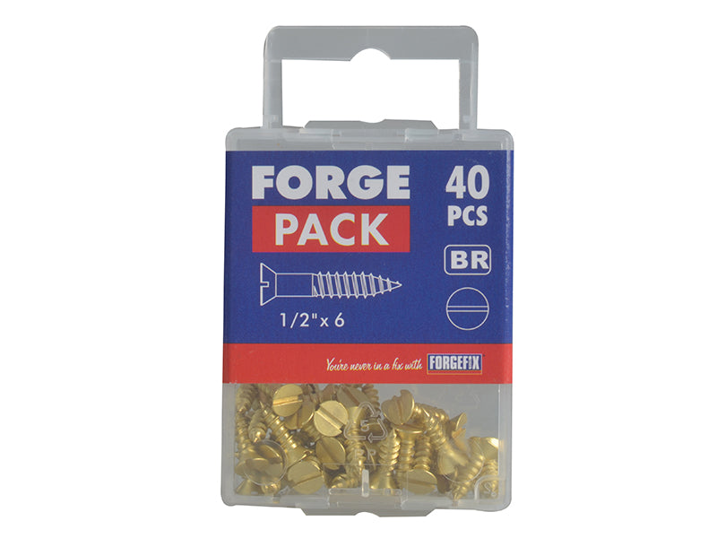 ForgeFix Wood Screw Slotted CSK Brass 1/2in x 6 Forge Pack 40 FORFPC126B