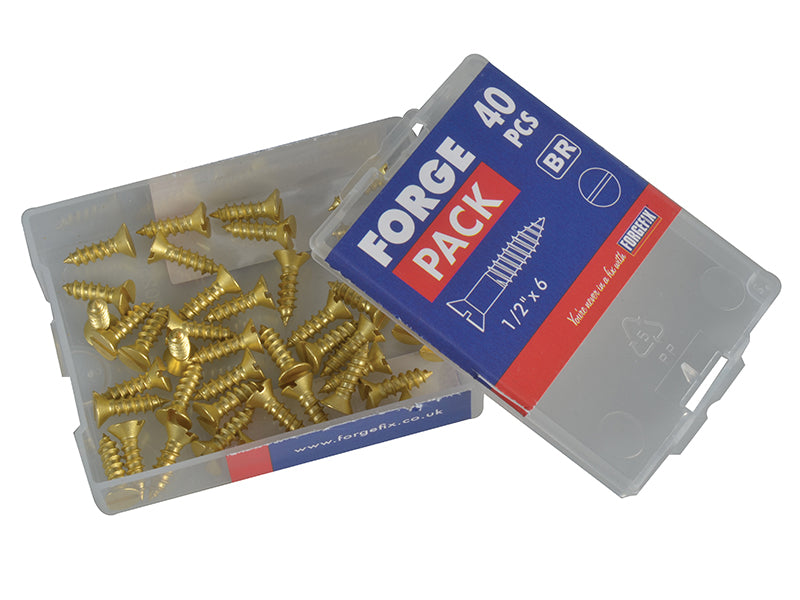 ForgeFix Wood Screw Slotted CSK Brass 1/2in x 6 Forge Pack 40 FORFPC126B