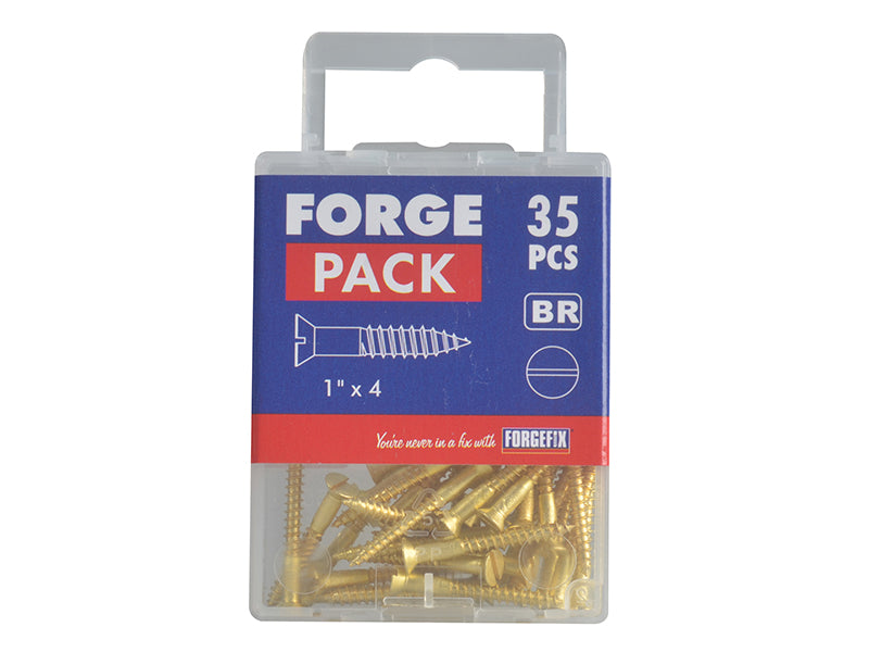 ForgeFix Wood Screw Slotted CSK Brass 1in x 4 Forge Pack 35 FORFPC14B