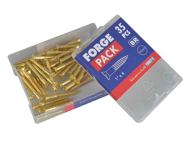 ForgeFix Wood Screw Slotted CSK Brass 1in x 4 Forge Pack 35 FORFPC14B