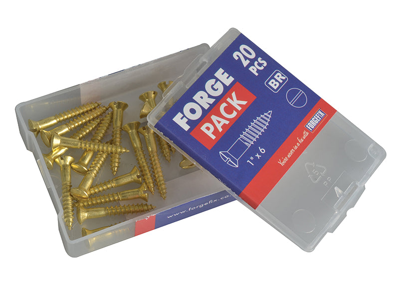 ForgeFix Wood Screw Slotted CSK Brass 1in x 6 Forge Pack 20 FORFPC16B