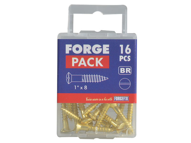 ForgeFix Wood Screw Slotted CSK Brass 1in x 8 Forge Pack 16 FORFPC18B