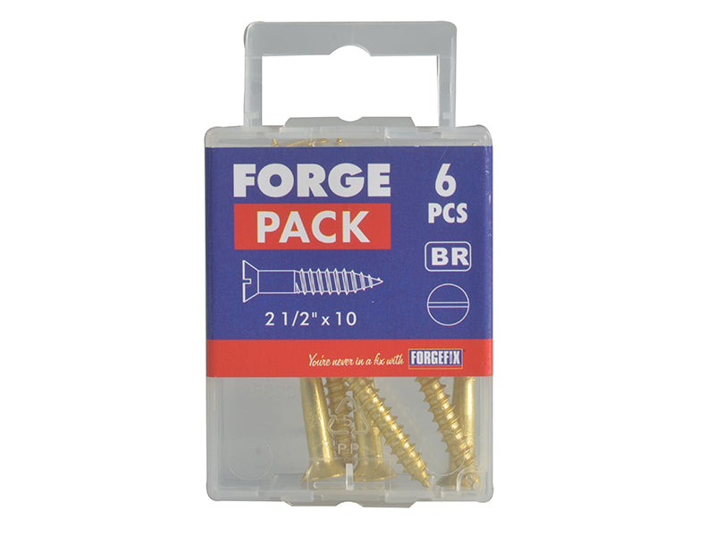 ForgeFix Wood Screw Slotted CSK Brass 2.1/2in x 10 Forge Pack 6 FORFPC21210B
