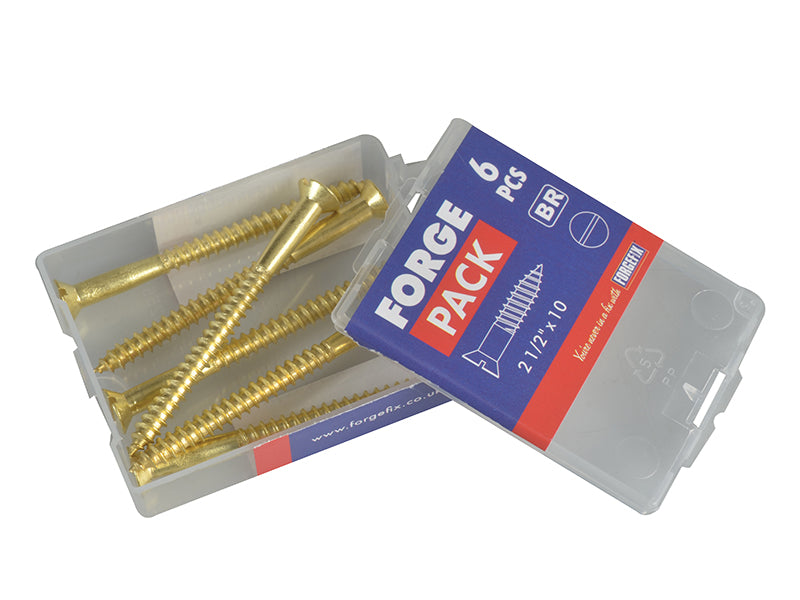 ForgeFix Wood Screw Slotted CSK Brass 2.1/2in x 10 Forge Pack 6 FORFPC21210B
