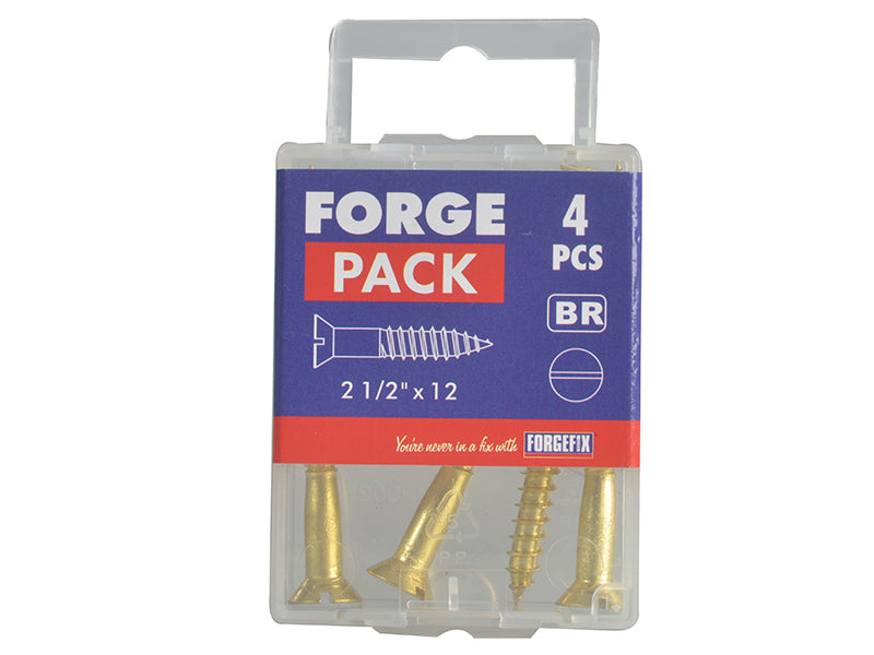 ForgeFix Wood Screw Slotted CSK Brass 2.1/2in x 12 Forge Pack 4 FORFPC21212B