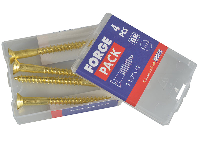 ForgeFix Wood Screw Slotted CSK Brass 2.1/2in x 12 Forge Pack 4 FORFPC21212B