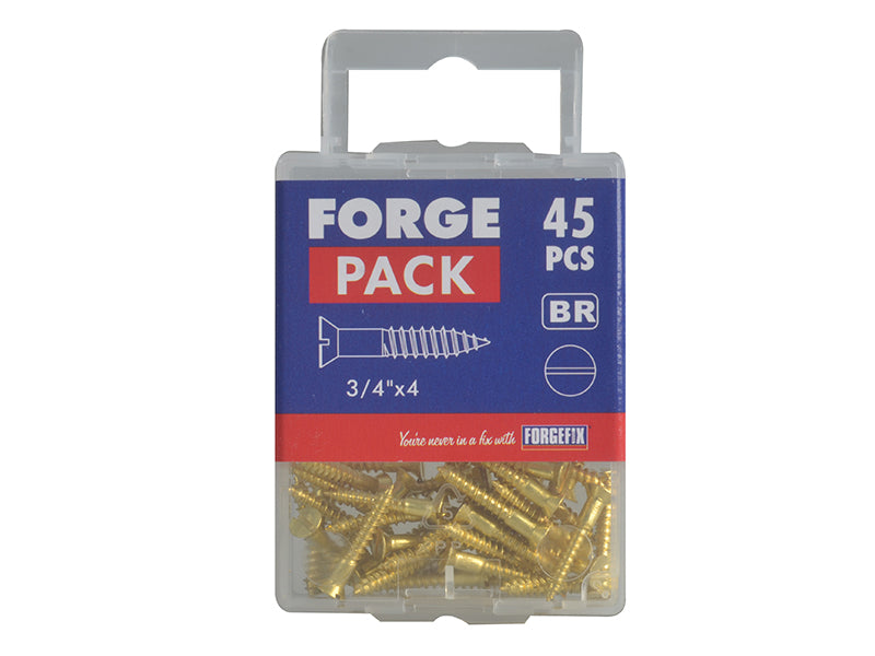 ForgeFix Wood Screw Slotted CSK Brass 3/4in x 4 Forge Pack 45 FORFPC344B