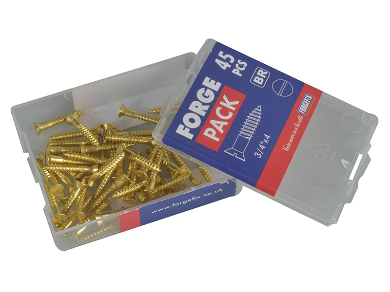 ForgeFix Wood Screw Slotted CSK Brass 3/4in x 4 Forge Pack 45 FORFPC344B