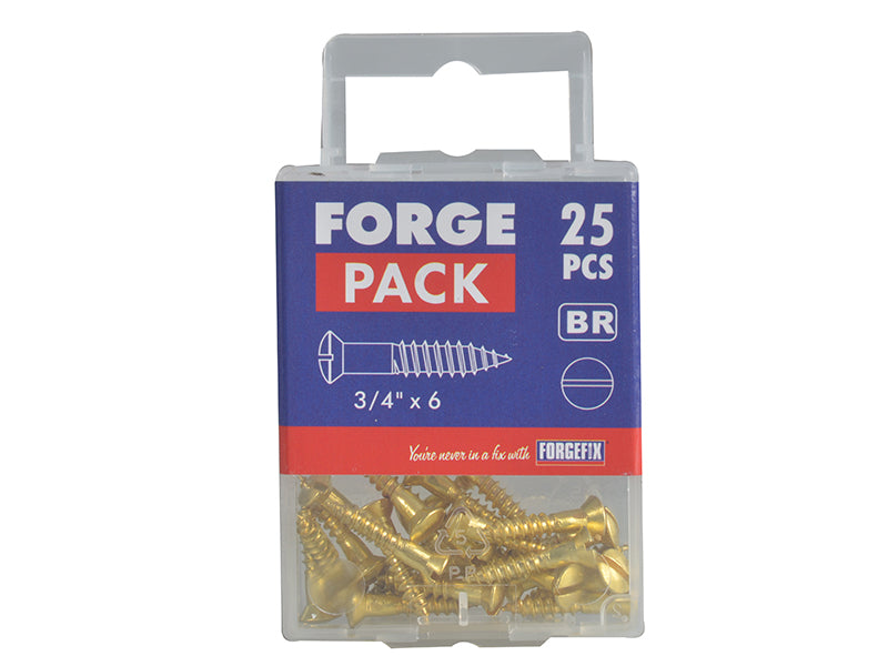 ForgeFix Wood Screw Slotted CSK Brass 3/4in x 6 Forge Pack 25 FORFPC346B