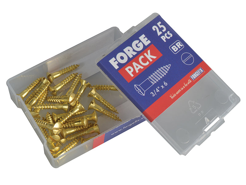 ForgeFix Wood Screw Slotted CSK Brass 3/4in x 6 Forge Pack 25 FORFPC346B