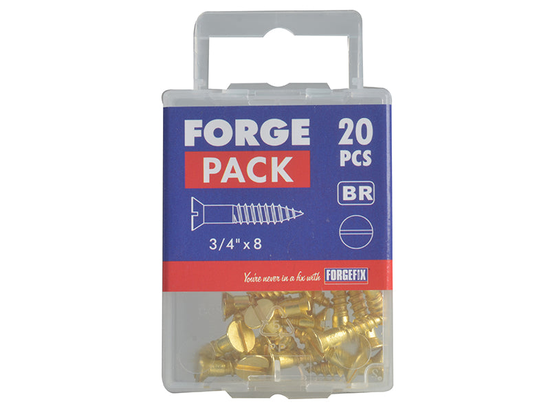 ForgeFix Wood Screw Slotted CSK Brass 3/4in x 8 Forge Pack 20 FORFPC348B