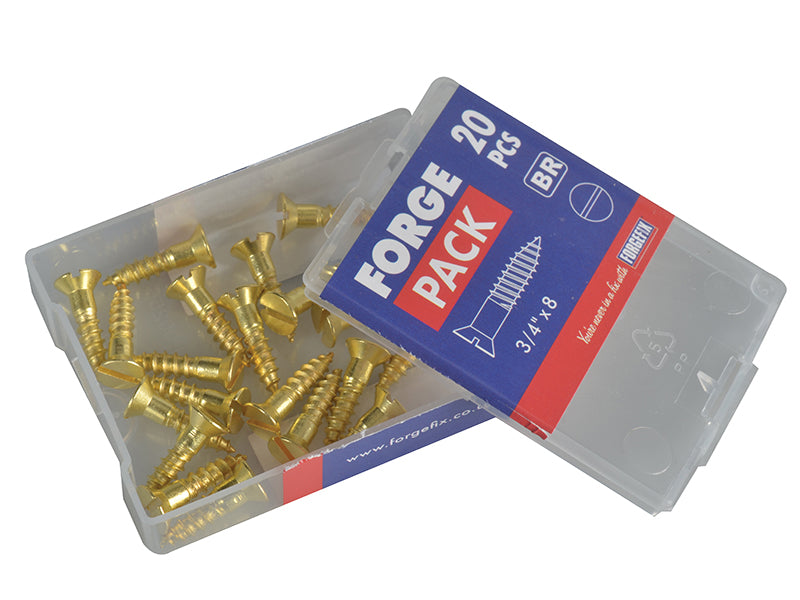 ForgeFix Wood Screw Slotted CSK Brass 3/4in x 8 Forge Pack 20 FORFPC348B