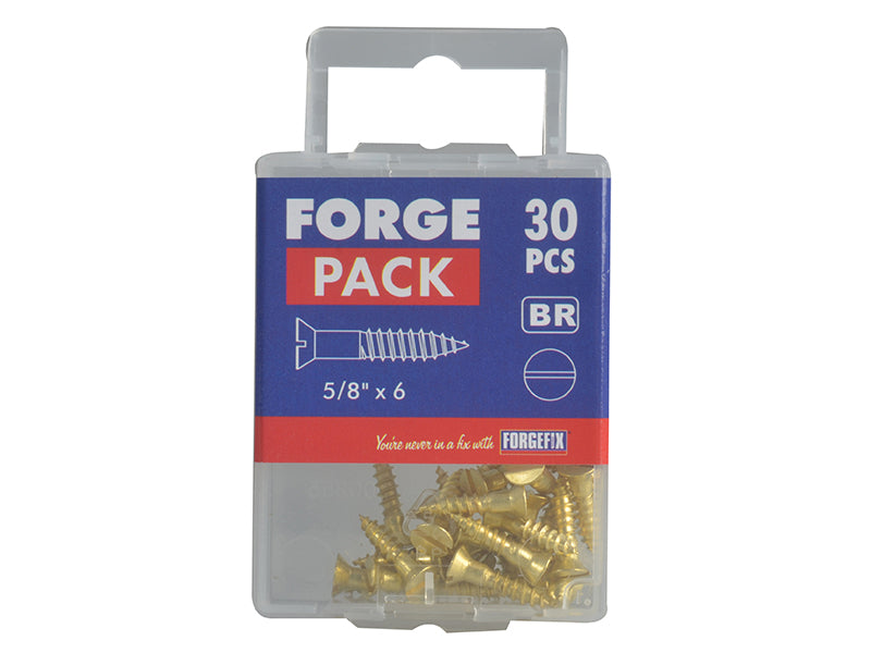 ForgeFix Wood Screw Slotted CSK Brass 5/8in x 6 Forge Pack 30 FORFPC586B