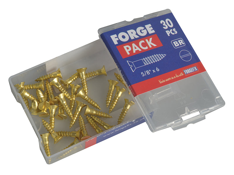 ForgeFix Wood Screw Slotted CSK Brass 5/8in x 6 Forge Pack 30 FORFPC586B