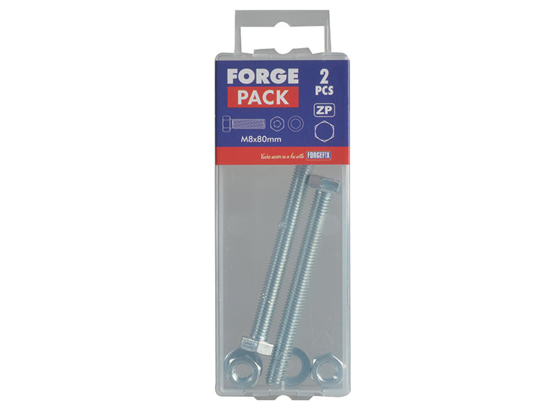 ForgeFix High Tensile Set Screw ZP M8 x 80mm Forge Pack 2 FORFPHBN880