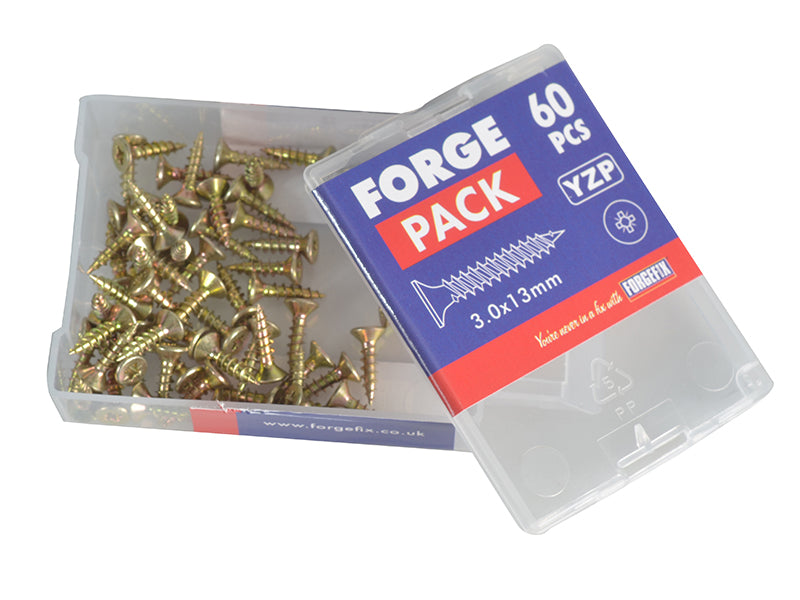 ForgeFix Multi-Purpose Pozi Compatible Screw CSK ST ZYP 3.0 x 13mm Forge Pack 60 FORFPMP313Y
