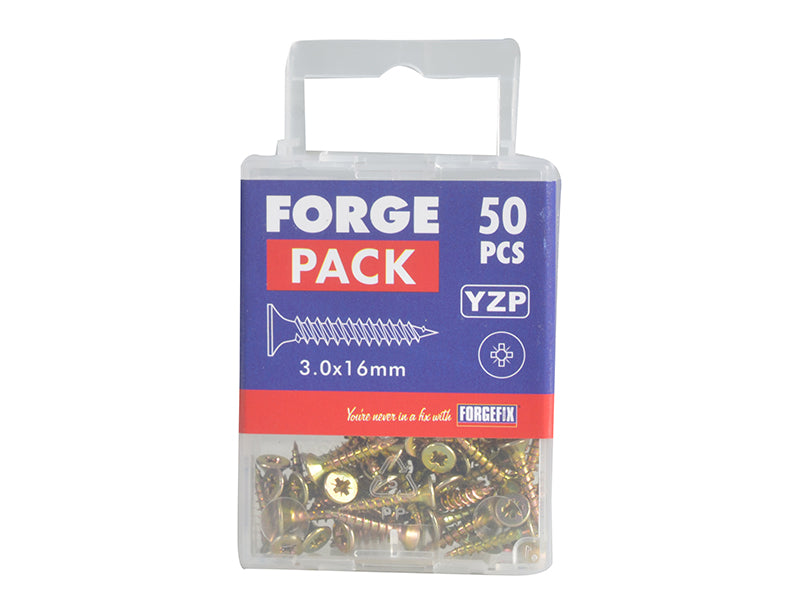 ForgeFix Multi-Purpose Pozi Compatible Screw CSK ST ZYP 3.0 x 16mm Forge Pack 50 FORFPMP316Y
