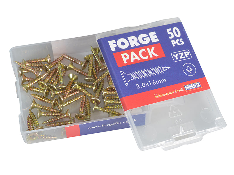 ForgeFix Multi-Purpose Pozi Compatible Screw CSK ST ZYP 3.0 x 16mm Forge Pack 50 FORFPMP316Y