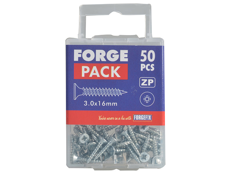 ForgeFix Multi-Purpose Pozi Compatible Screw CSK ST ZP 3.0 x 16mm Forge Pack 50 FORFPMP316Z