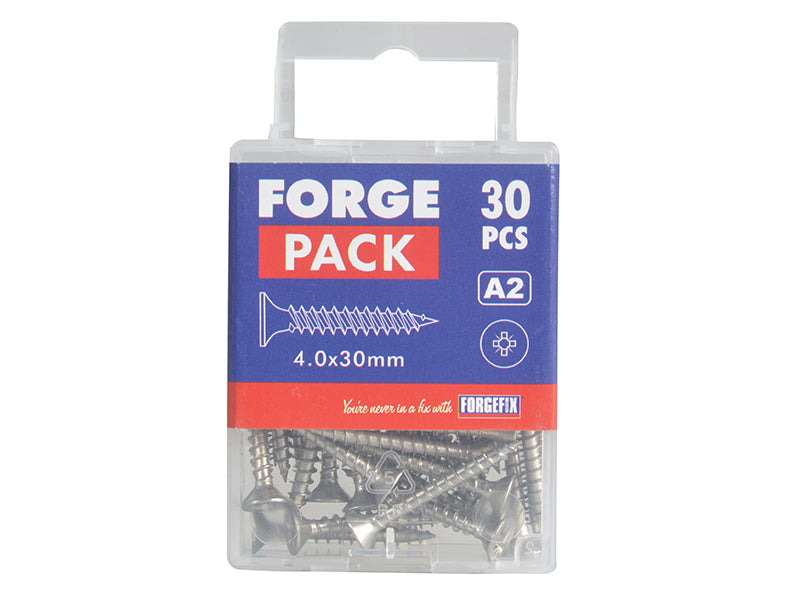ForgeFix Multi-Purpose Pozi Compatible Screw CSK ST S/Steel 4.0 x 30mm Forge Pack 30 FORFPMP430S