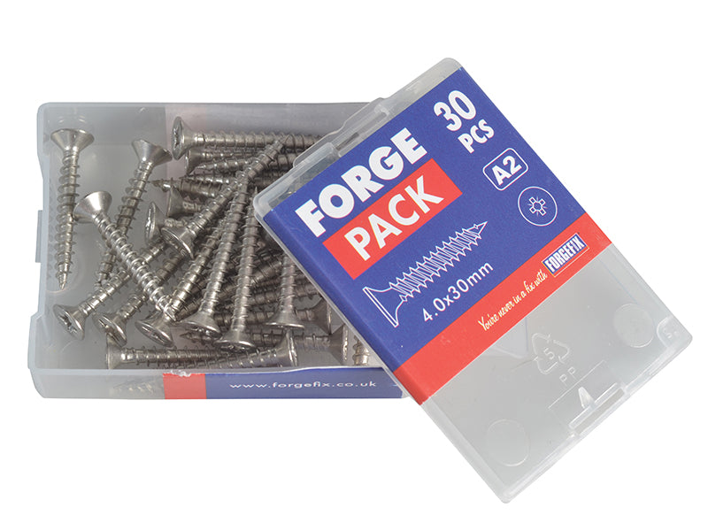 ForgeFix Multi-Purpose Pozi Compatible Screw CSK ST S/Steel 4.0 x 30mm Forge Pack 30 FORFPMP430S