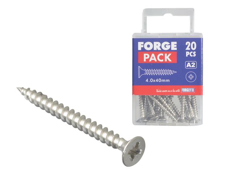 ForgeFix Multi-Purpose Pozi Compatible Screw CSK ST S/Steel 4.0 x 40mm Forge Pack 20 FORFPMP440S