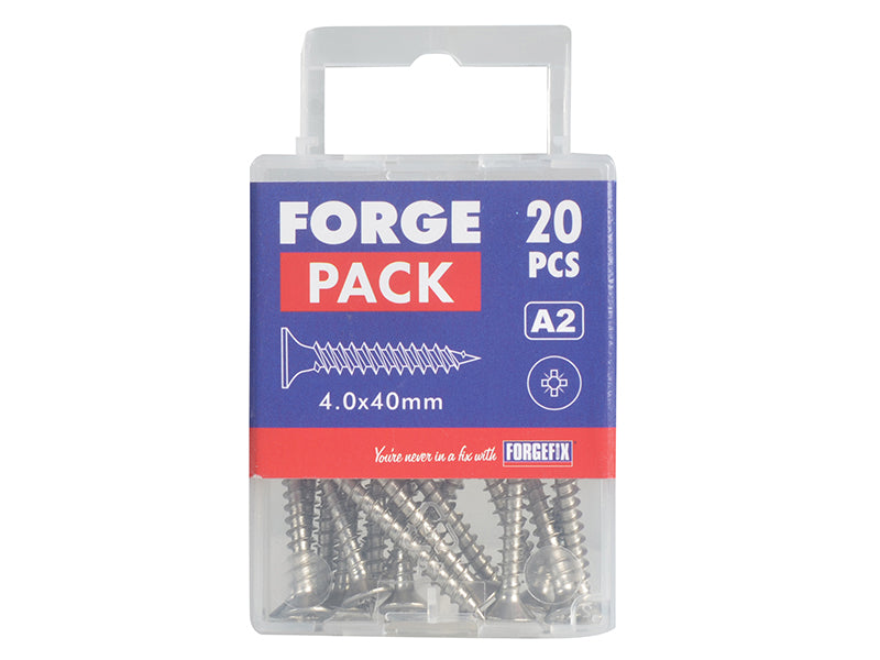 ForgeFix Multi-Purpose Pozi Compatible Screw CSK ST S/Steel 4.0 x 40mm Forge Pack 20 FORFPMP440S
