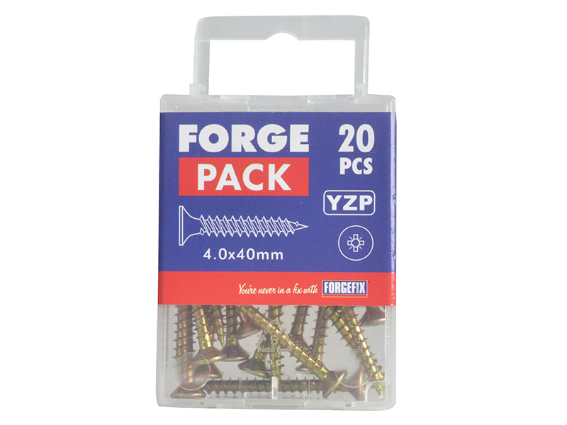 ForgeFix Multi-Purpose Pozi Compatible Screw CSK ST ZYP 4.0 x 40mm Forge Pack 20 FORFPMP440Y