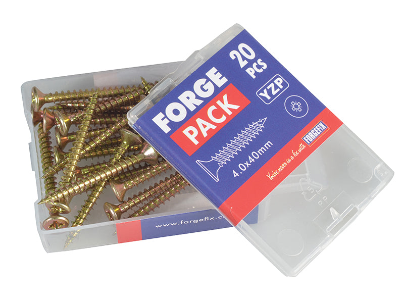 ForgeFix Multi-Purpose Pozi Compatible Screw CSK ST ZYP 4.0 x 40mm Forge Pack 20 FORFPMP440Y