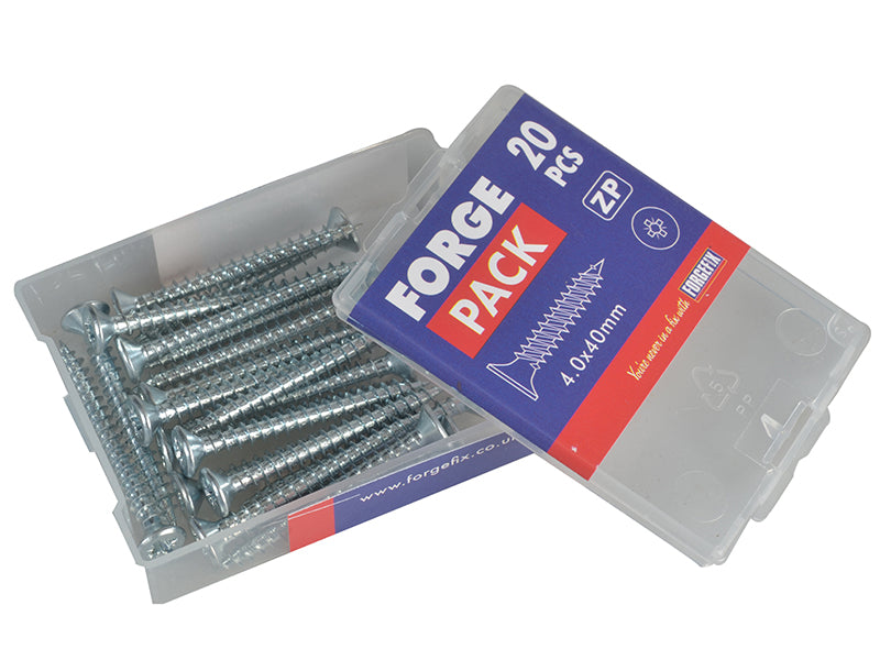 ForgeFix Multi-Purpose Pozi Compatible Screw CSK ST ZP 4.0 x 40mm Forge Pack 20 FORFPMP440Z