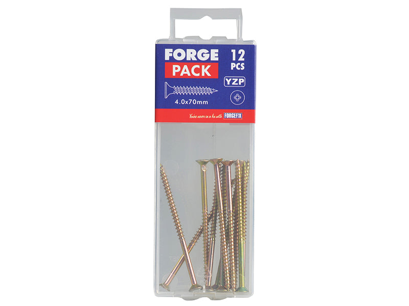 ForgeFix Multi-Purpose Pozi Compatible Screw CSK ST ZYP 4.0 x 70mm Forge Pack 12 FORFPMP470Y