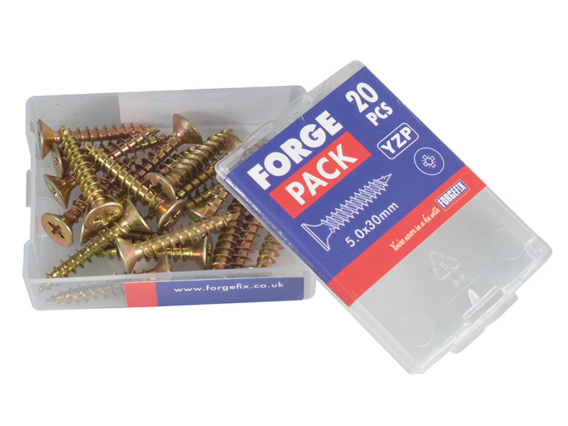 ForgeFix Multi-Purpose Pozi Compatible Screw CSK ST ZYP 5.0 x 30mm Forge Pack 20 FORFPMP530Y