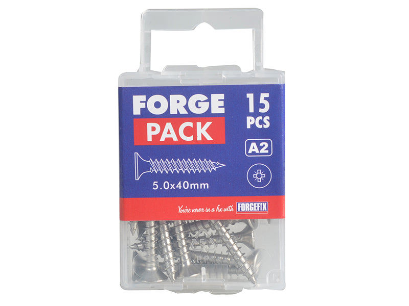 ForgeFix Multi-Purpose Pozi Compatible Screw CSK ST S/Steel 5.0 x 40mm Forge Pack 15 FORFPMP540S