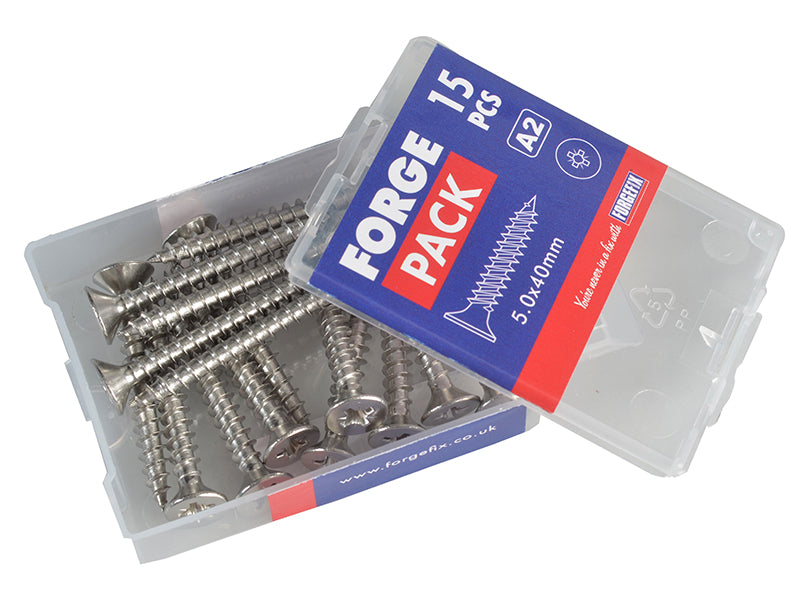 ForgeFix Multi-Purpose Pozi Compatible Screw CSK ST S/Steel 5.0 x 40mm Forge Pack 15 FORFPMP540S