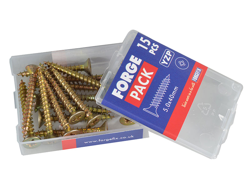 ForgeFix Multi-Purpose Pozi Compatible Screw CSK ST ZYP 5.0 x 40mm Forge Pack 15 FORFPMP540Y