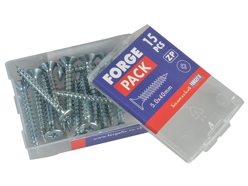 ForgeFix Multi-Purpose Pozi Compatible Screw CSK ST ZP 5.0 x 40mm Forge Pack 15 FORFPMP540Z