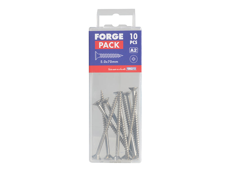 ForgeFix Multi-Purpose Pozi Compatible Screw CSK ST S/Steel 5.0 x 70mm Forge Pack 10 FORFPMP570S