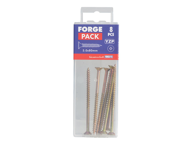 ForgeFix Multi-Purpose Pozi Compatible Screw CSK ST ZYP 5.0 x 80mm Forge Pack 8 FORFPMP580Y