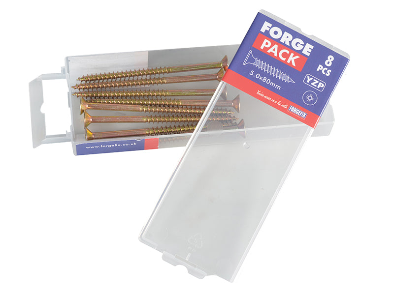 ForgeFix Multi-Purpose Pozi Compatible Screw CSK ST ZYP 5.0 x 80mm Forge Pack 8 FORFPMP580Y