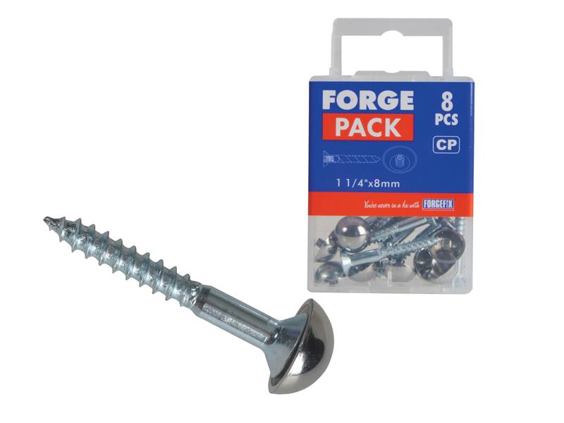 ForgeFix Mirror Screw Chrome Domed Top Slotted ZP 1.1/4in x 8 Forge Pack 8 FORFPMS1148