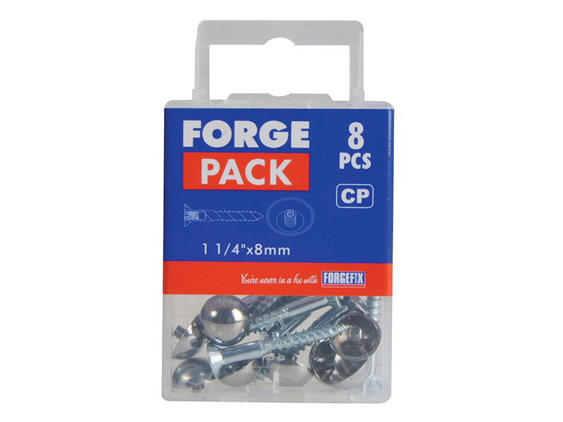 ForgeFix Mirror Screw Chrome Domed Top Slotted ZP 1.1/4in x 8 Forge Pack 8 FORFPMS1148