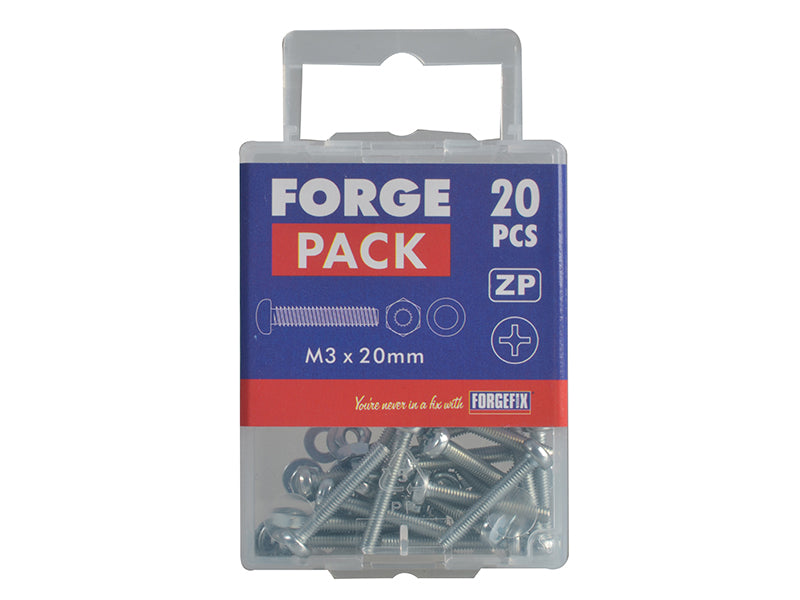 ForgeFix Machine Screw Pozi Compatible Pan Head ZP M3 x 20mm Forge Pack 20 FORFPMSPH320
