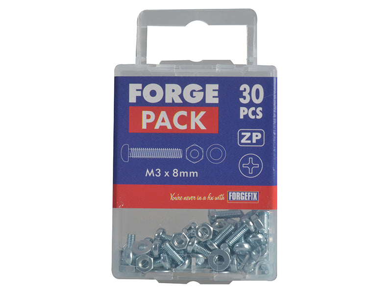 ForgeFix Machine Screw Pozi Compatible Pan Head ZP M3 x 8mm Forge Pack 30 FORFPMSPH38